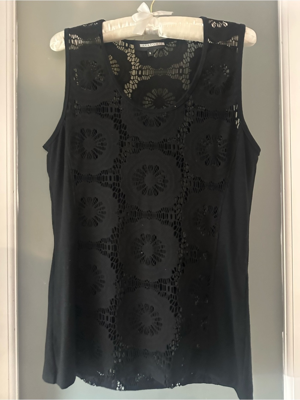 Anatomie Black Crochet-Front Sleeveless Tank NWOT